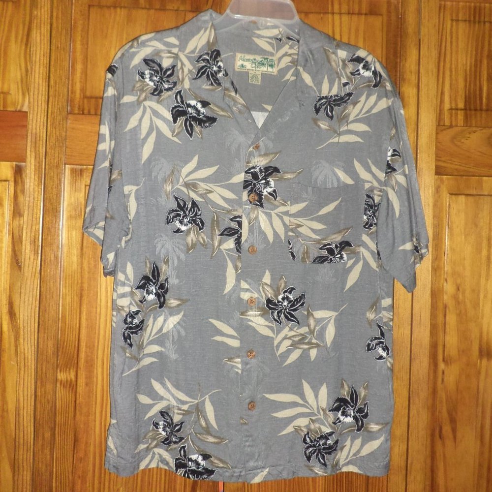 HAVANA JACK'S CAFEE gray floral S/S shirt sz M men